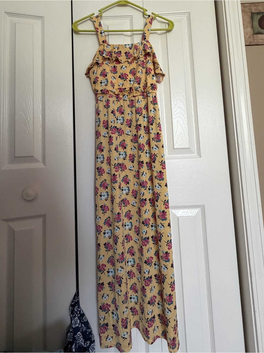 Yellow Floral Maxi Dress for Girls - Ruffled Bodice